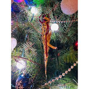 Oversized Gold Glass Cone Teardrop Christmas Ornament Collectible 8 Inch